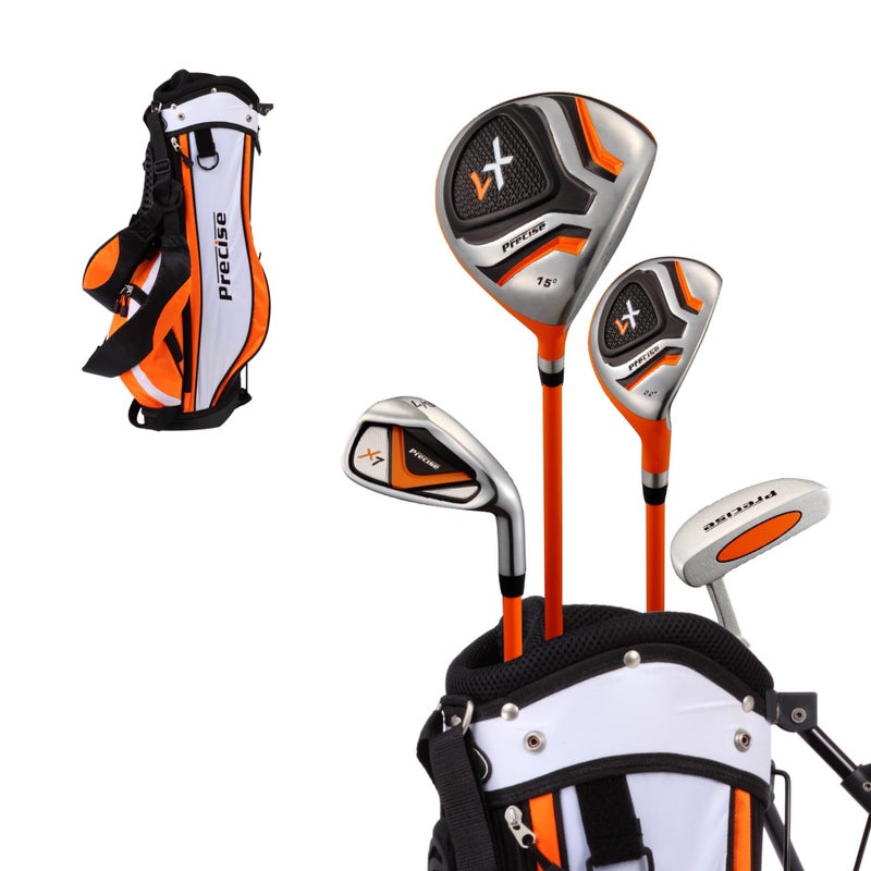 Precise X7 Kids Golf Clubs Set â€“ Boysâ€™ & Girlsâ€™ Junior Golf Set with Lightweight Graphite Shafts, Hybrid, Putter & Stand Bag - Orange Ages 3-5 â€“ Right-Handed - Image 1